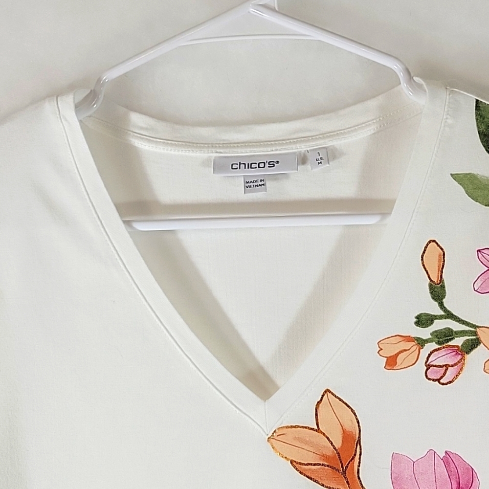 CHICO'S Floral 3/4 Sleeve Tee Size Chico's 1 - Picture 3 of 10